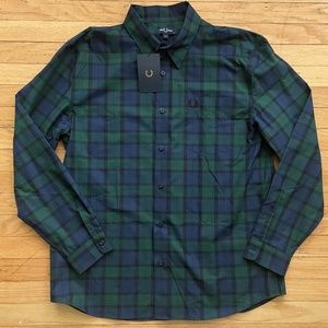 NWT FRED PERRY Tartan Plaid Long Sleeve Shirt XL